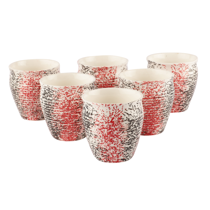 The Decor Lane Handmade & Handcrafted Ceramic White Matte Finish Printed Chai Kullad - Set of 6